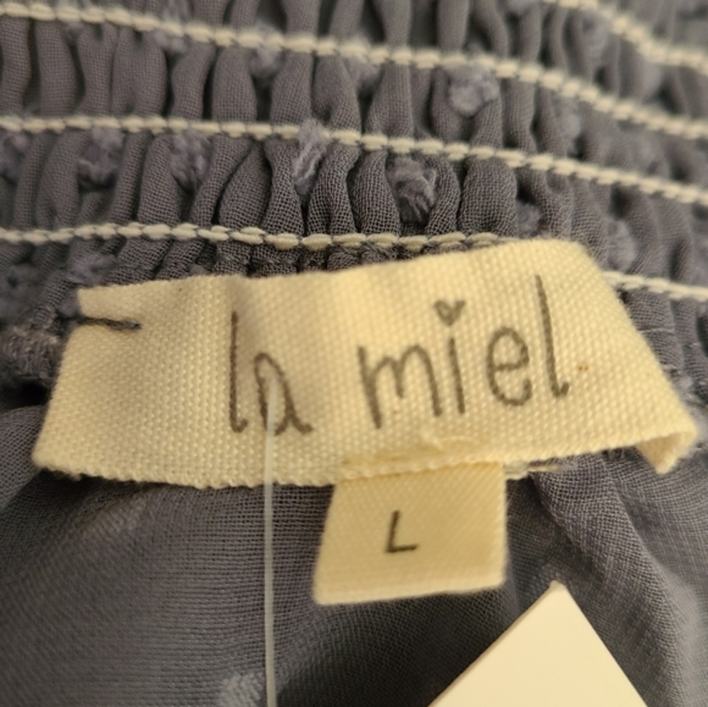 NWT LA Miel blue off the shoulder swiss dot blouse - Picture 9 of 12